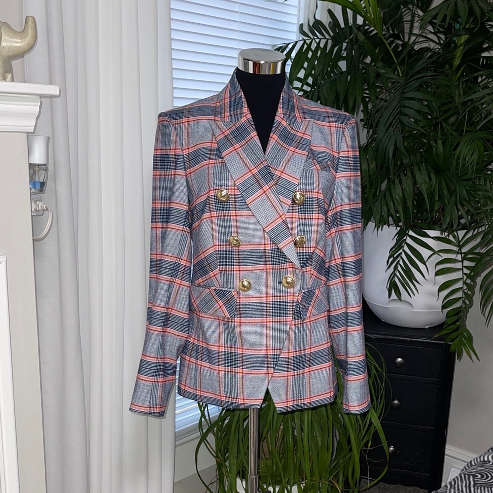 Biltmore Women's Glen Plaid Double Breasted Blazer Jacket Navy Career